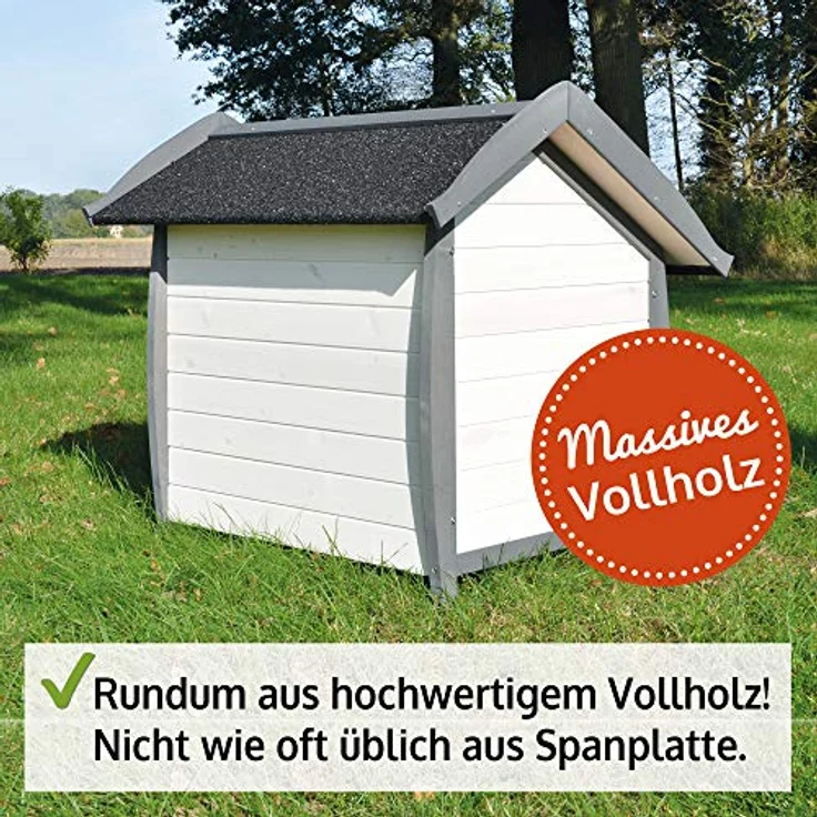 zooprinz wetterfeste Hundehütte Bella aus massivem Holz in Grau-Weiß - 3 Größen zur Wahl – Bild 3