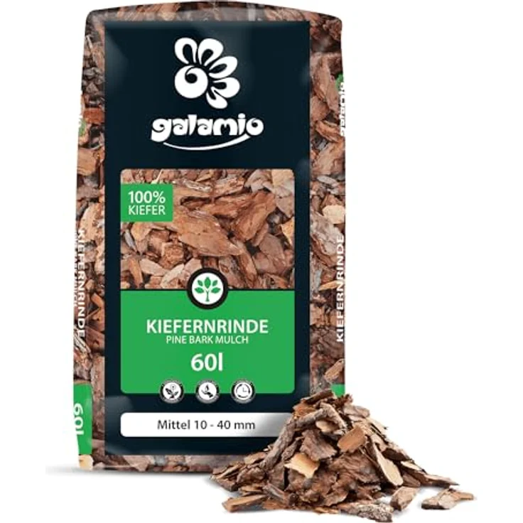 GALAMIO Kiefernrinde Kiefernmulch Rindenmulch Naturprodukt, rotbraun, Körnung 10-40mm, 60l Sack, 2.340l pro Palette – Bild 3