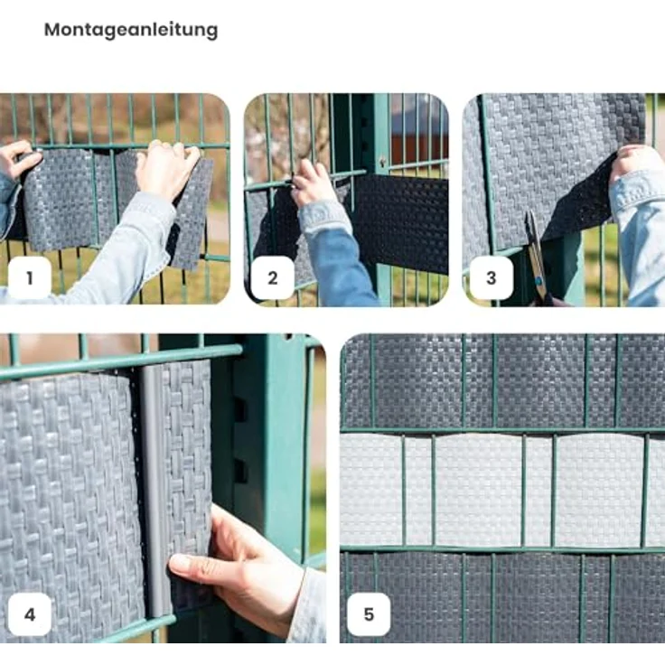 Jardinion Sichtschutzstreifen 250 x 19cm, blickdichter Polyrattan Sichtschutz in Grün, UV-beständig und witterungsresistent – Bild 3