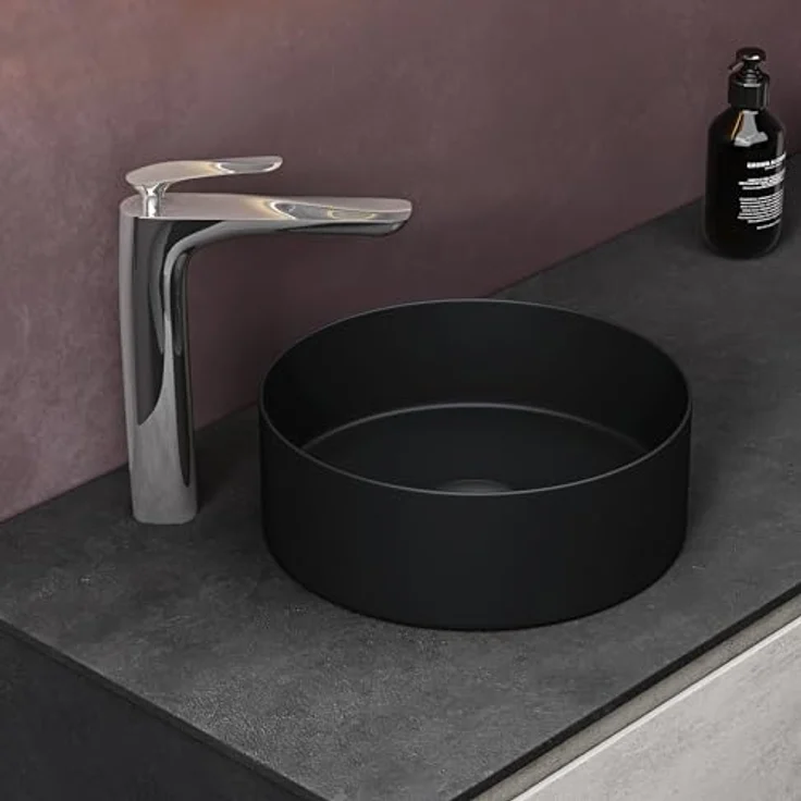 doporro Aufsatzwaschbecken Keramik Waschbecken Rund Gäste-WC Handwaschbecken Brüssel203, edles Stück Keramik mit Lotus-Effekt, weiß – Bild 2