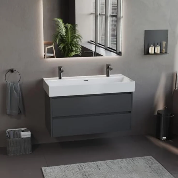Aqua Bagno Loft Air 100 Doppelwaschbecken 100cm weiß eckig Wandmontage Aufsatzwaschtisch – Bild 7