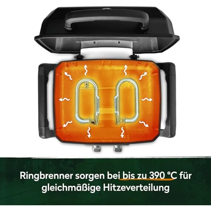 BURNHARD 2-Brenner Gasgrill Wayne 4,4 kW – Tragbarer Balkongrill - Tischgasgrill klein mit Aludruckguss Brennkammer inkl. Abdeckhaube - Gusseisen Grillrost, Schwarz – Bild 3