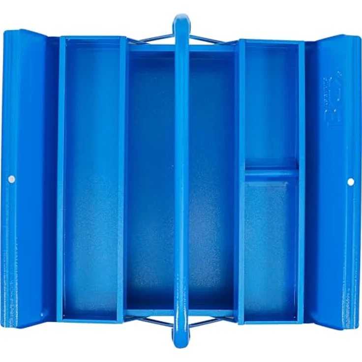 BGS TECHNIC Metall-Werkzeugkasten leer, 3 Fächer, hammerschlagblau, 420 x 200 x 150 mm, Stahlblech mit Vorhängeschlossbohrung – Bild 5