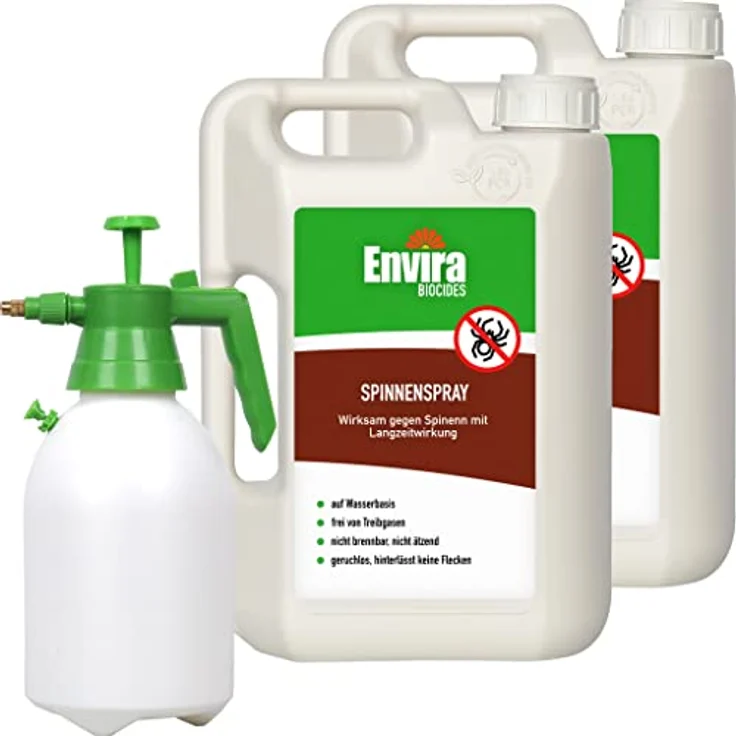 Envira Spinnen-Spray - Spinnenabwehr für Außen und Innen - 2 x 2 Liter + 2L Drucksprüher - Anti Spinnenspray mit Langzeitwirkung - Spinnen vertreiben im Haus & im Garten - Geruchlos & Auf Wasserbasis – Bild 1