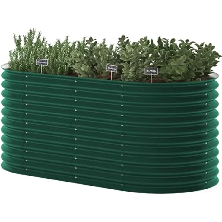 ok-Living Hochbeet Kräuterbeet Gemüsebeet oval 200x100x80cm, grün, aus verzinktem Stahl für optimale Pflanzbedingungen – Bild 1