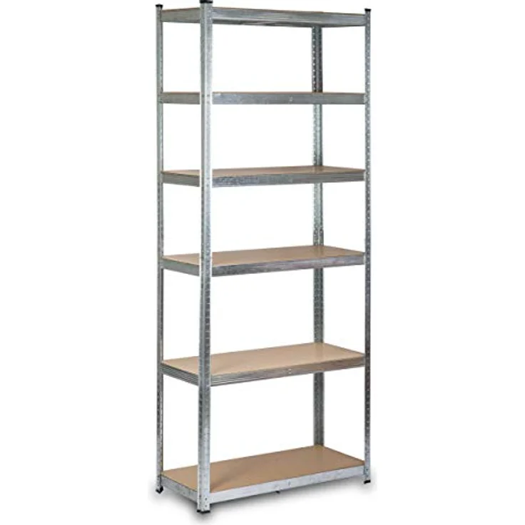 Humberg HR-814 Kellerregal, Schwerlastregal mit Stahlgestell, bis 900 kg belastbar, 6 MDF-Regalböden, 222 x 90 x 40 cm, Silber – Bild 1