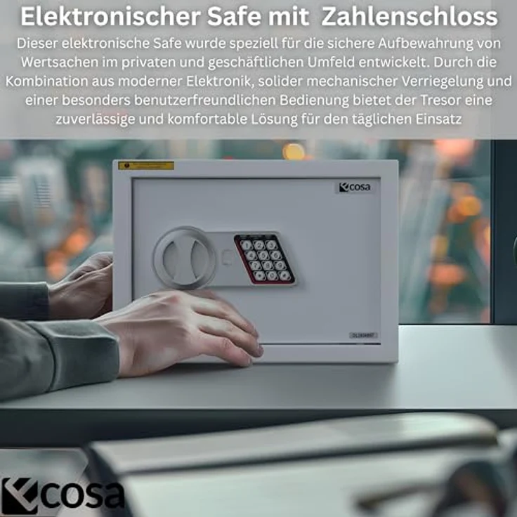 Ecosa ® Elektronischer Tresor Safe 35×25×25cm, Möbeltresor & Wandtresor mit Zahlencode und Schlüssel, 3-fach Verriegelung, feuerfest & wasserdicht, ideal für Zuhause und Büro – Bild 3
