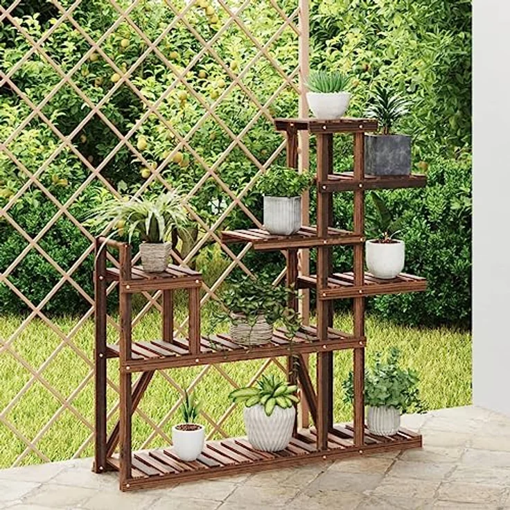 vidaXL Blumenständer, Pflanzständer 110x25x111 cm Massivholz Tanne, karbonisiertes Braun – Bild 2