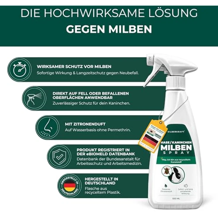 Silberkraft Milbenspray für Hase/Kaninchen, effektives Kontakt- und Umgebungsspray, 500 ml, ohne Nervengifte – Bild 7