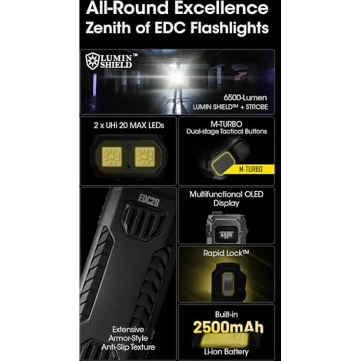 Nitecore Taschenlampe EDC29 Luminblade - taktische Taschenlampe, USB-aufladbare LED-Taschenlampe, extrem helle 6500 Lumen, bis zu 61 Stunden Laufzeit – Bild 5