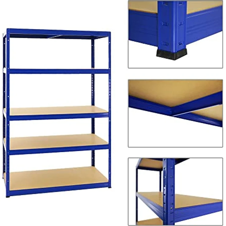 Proregal Schwerlastregal Mega Deal Big Elephant M, H180 x B120 x T60 cm, Traglast 250 kg pro Boden, 5 höhenverstellbare Böden, Blau – Bild 4