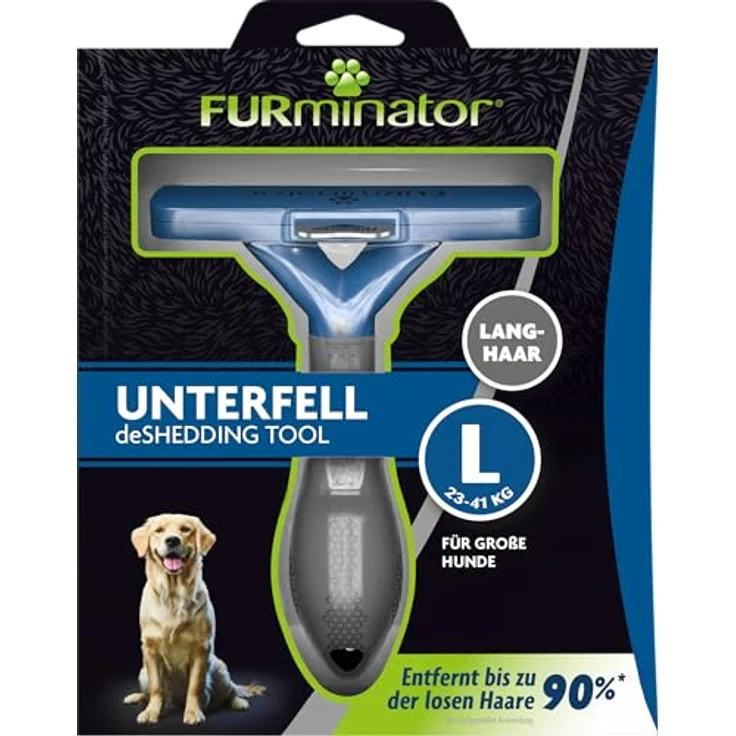 FURminator Fellbürste für langhaarige große Hunde, deShedding-Tool mit Edelstahlkante und FURejector, 10,2 cm Kantenlänge – Bild 2