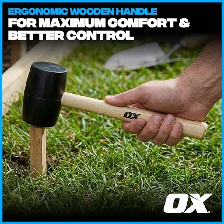 OX Trade Black Rubber Mallet, 24 oz Gummihammer mit ergonomischem Holzgriff und nicht markierendem Kopf – Bild 5