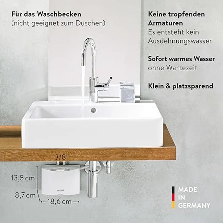 CLAGE MCX4 Klein-Durchlauferhitzer, 4,4 KW, elektronisch geregelt für Handwaschbecken, druckfest + drucklos, 230V Festanschluss, LED-Temperaturanzeige – Bild 2