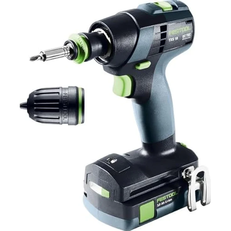 Festool Akku-Bohrschrauber TXS 18 C 3,0-Plus (mit Akkupacks BP 18 Li 3,0 C, Schnellladegerät, Magnet-Bithalter, Werkzeugfutter, Schnellspannbohrfutter, Bit, Gürtelclip), im Systainer – Bild 3