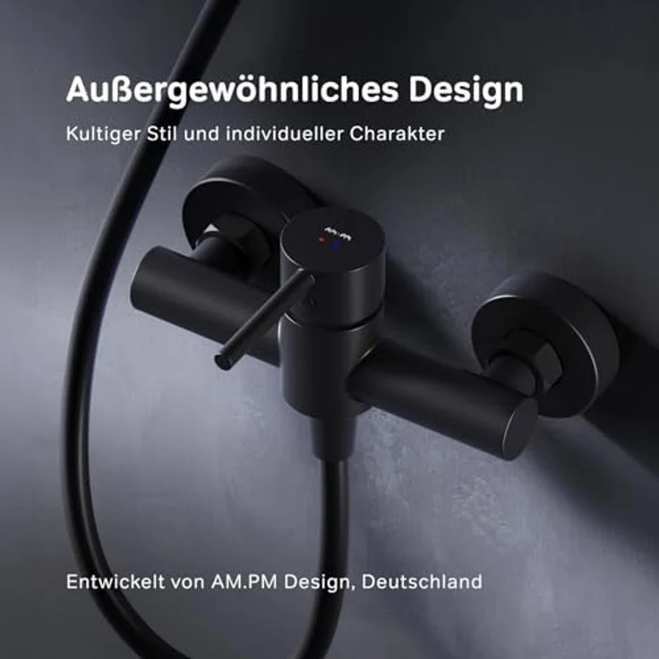 AM.PM Spike Duscharmatur, Einhebelmischer mit SoftMotion Keramikkartusche, Schwarz, 2-Loch-Installation – Bild 2