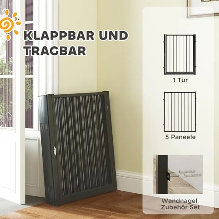 PawHut Welpenauslauf 76 cm Hoch, 6-TLG Hundelaufstall aus Stahl mit Tür für kleine bis mittelgroße Hunde, Schwarz – Bild 5