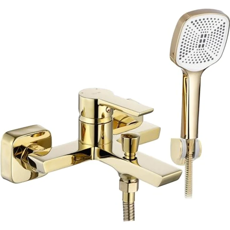 wohnwerk.idee Badewannenarmatur Argus Gold Matt Schwarz, elegante Wannenarmatur mit ergonomischem Hebel und Handbrause – Bild 1