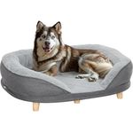 PawHut Hundesofa Hundecouch, Waschbarer Bezug, mit Holzbeinen, für mittelgroße Hunde unter 25 kg, Grau