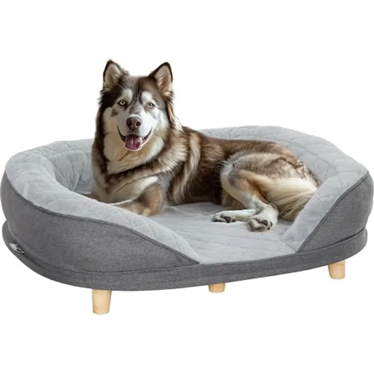 PawHut Hundesofa Hundecouch, Waschbarer Bezug, mit Holzbeinen, für mittelgroße Hunde unter 25 kg, Grau
