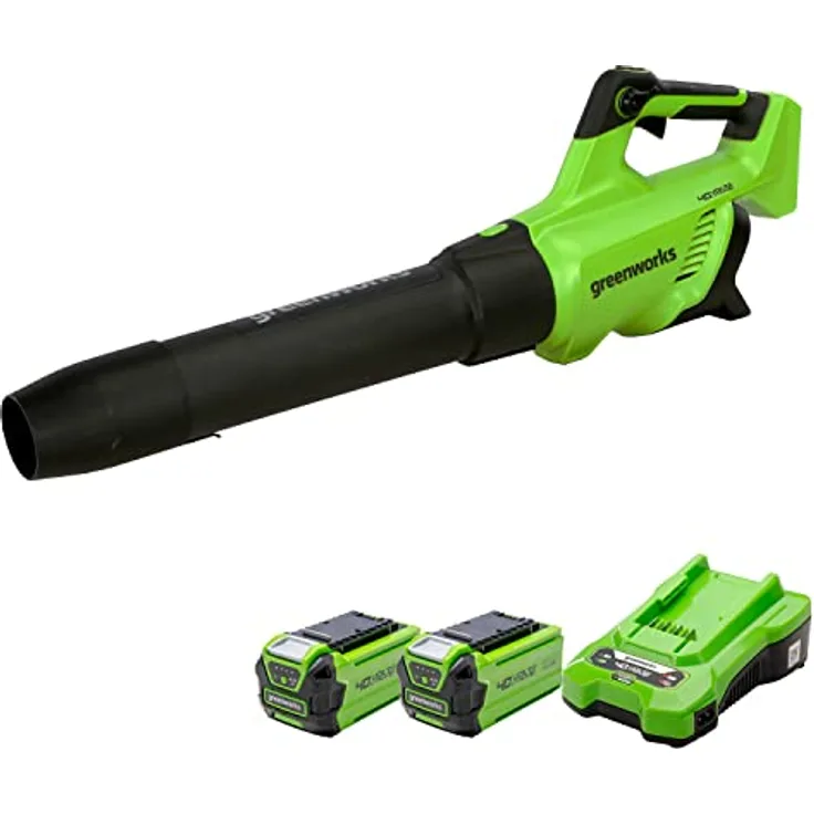Greenworks GD40ABK2X, Axial Akku Laubbläser mit bürstenlosem Motor, 210 km/h, 40V Lithium-Ionen Akku