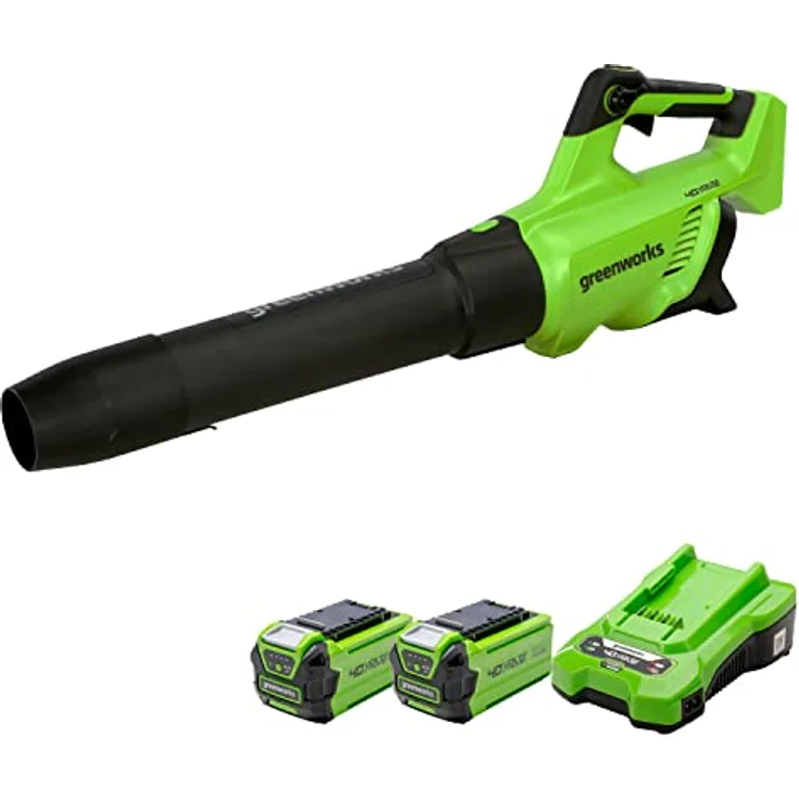Greenworks GD40ABK2X, Axial Akku Laubbläser mit bürstenlosem Motor, 210 km/h, 40V Lithium-Ionen Akku – Bild 1