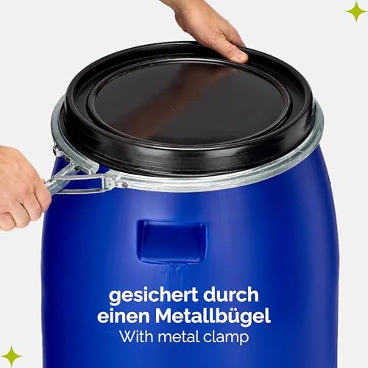 Garronda GD-0091, 120 Liter Regentonne mit Deckel und Hahn, HDPE Wasserfass in Blau, chemikalienbeständig und wetterfest – Bild 5