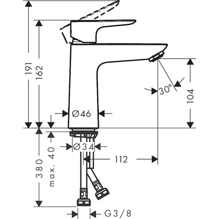 hansgrohe Talis E 110 Waschtischarmatur, ComfortZone 110, Normalstrahl, Ausladung 112 mm, Durchflussmenge 5 l/min – Bild 2