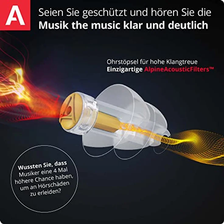 ALPINE Gehörschutzstöpsel Alpine Music Safe Pro Gehörschutz schwarz - Professioneller Gehörschutz mit drei Filtern für Musiker und Tontechniker – Bild 4