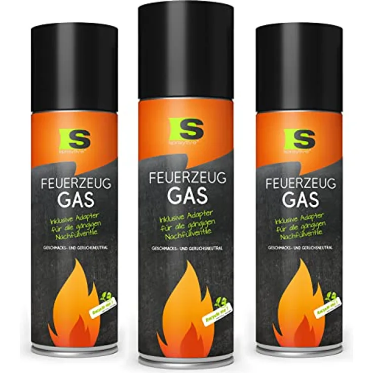 Spraytive 6x 500ml XXL Butangas für Flambierbrenner & Feuerzeuge, inkl. Adapter zum Nachfüllen, geruchs- und geschmacksneutral, made in Germany