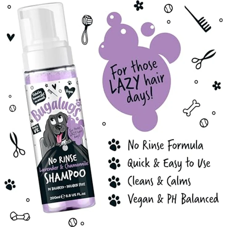 Bugalugs No-Rinse Hundeshampoo, Trockenshampoo für Hunde, 200ml, sanfte Fellpflege ohne Wasser, made in UK – Bild 4