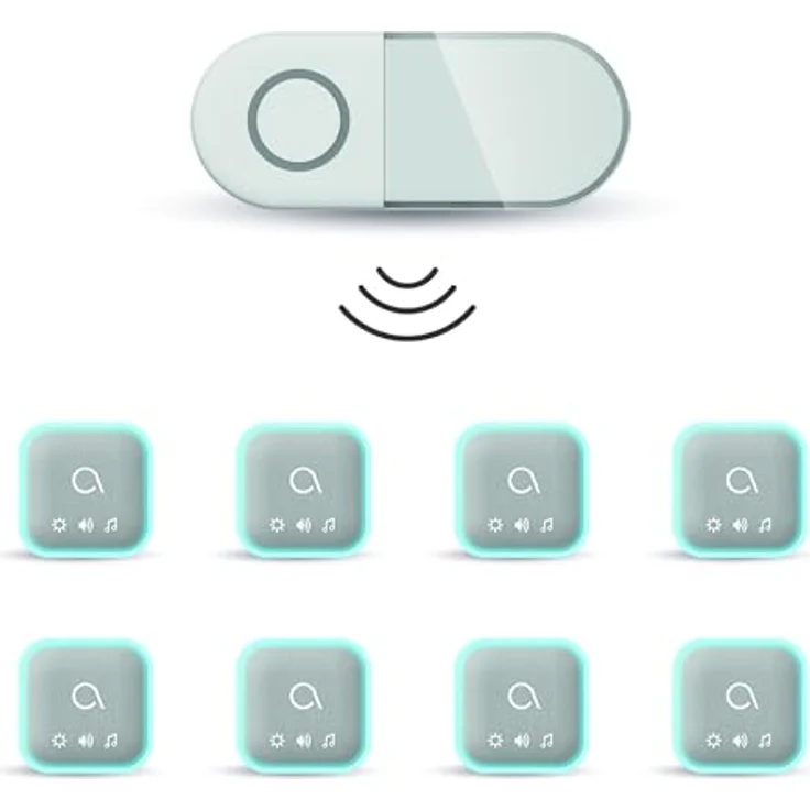 Avidsen Sona-T, Smart Home Türklingel Funkgong mit Lichtblitz, grau meliertem Textilüberzug und 150 m Reichweite – Bild 2