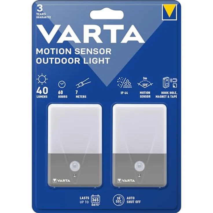 VARTA Nachtlicht mit Bewegungssensor LED, 2 Stück, unbestückt, Motion Sensor Outdoor Light Twin Pack, batteriebetrieben, Installation: Schraube, Magnet oder 3M-Klebeband, Spritzwassergeschützt – Bild 2