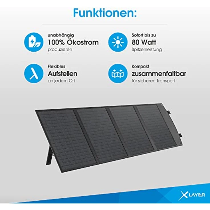 XLAYER Solarmodul Solarpanel faltbar 80W tragbar Solaranlage Camping Notstrom, Grau – Bild 9