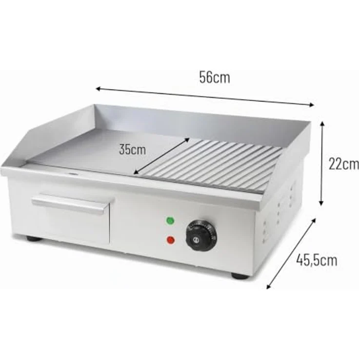 VERTES Elektro Grillplatte FA6-G8-02, 3000 W Plancha Edelstahl, Glatt & Gerillt, 55 x 35 cm, Temperaturbereich 50 bis 300 °C – Bild 2