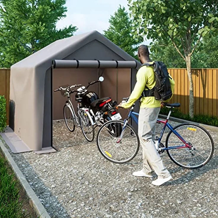 Thanaddo Garagenzelt 12.76m³ Gerätehaus Wasserdichtes Geräteschuppen 244x241x217cm, Fahrradschuppen Aufbewahrungsgarage, Grau - Preisvergleich