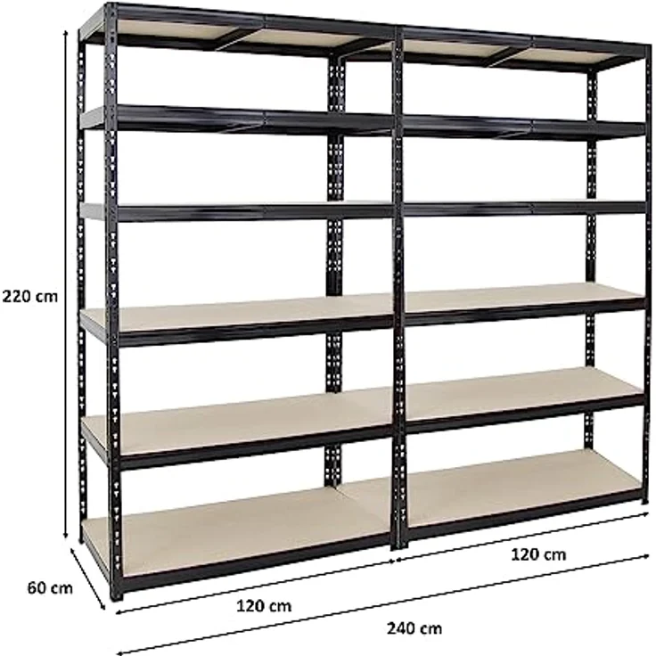 Proregal Schwerlastregal Mega Deal Giant Tiger XL, 220 x 120 x 60 cm, 6 Böden, Traglast 265 kg, Schwarz – Bild 2