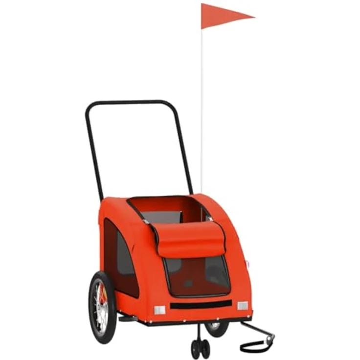 vidaXL Hunde-Transportbox Fahrradanhänger, Orange, Oxford-Gewebe und Eisen, für max. 45 kg, inkl. PVC-Dach und Reißverschluss-Türen – Bild 4