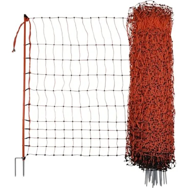 Kerbl Geflügelnetz orange, elektrifizierbar, 50 m x 106 cm, 15 Pfähle, für Hühner, Gänse und Puten