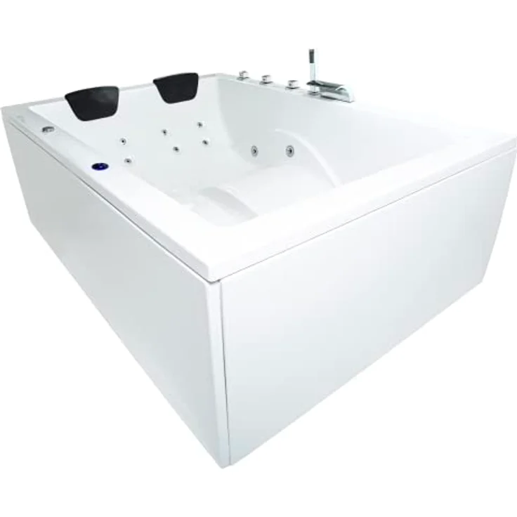BASERA® Indoor Whirlpool Badewanne XXL Wave, 2 Personen, 190 x 140 cm, Hochglanz weiß, mit LED-Farblichtambiente und 16 Massagedüsen – Bild 1
