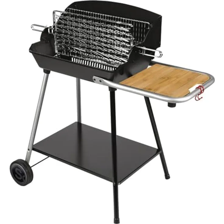 Happy Garden Somagic Holzkohlegrill EXEL Duo Grill, Schwarz, Gusseisenbehälter, verchromter Stahlrost, 51,4 x 37 cm Grillfläche