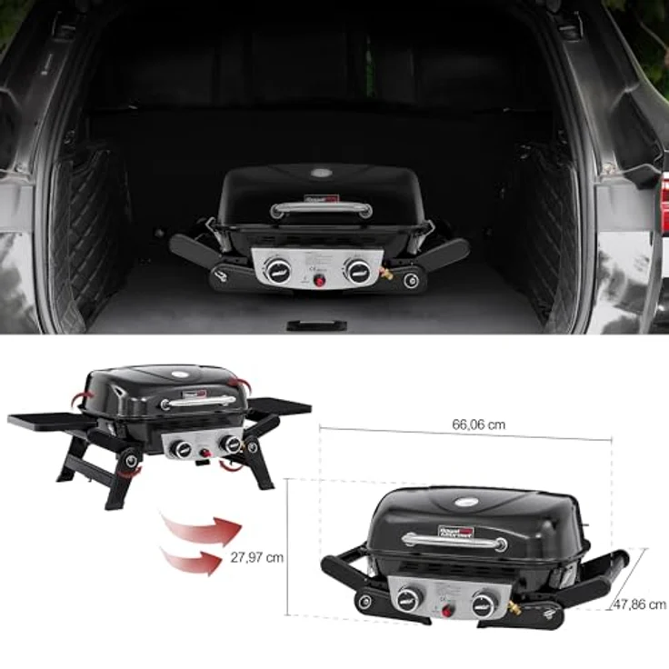 Royal Gourmet 2-Brenner Tragbarer Gasgrill, 5 kW Tischgrill mit klappbaren Seitentischen, portabler BBQ Grill für Balkon, Terrasse, Garten Schwarz – Bild 5