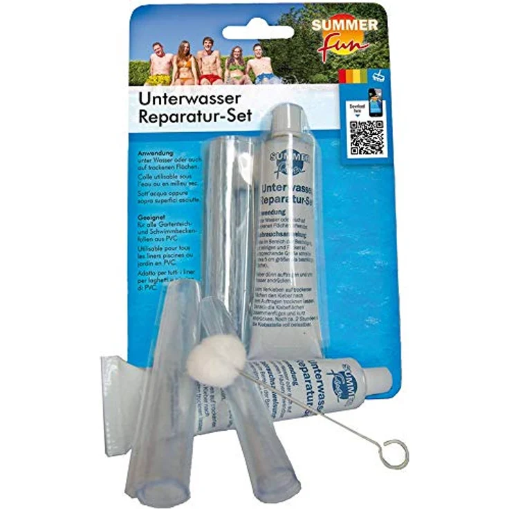 Summer Fun Unterwasser-Reparaturset, PVC Kleber mit 2 Folienstreifen (20 x 10 cm) für Teich- und Schwimmbeckenfolien – Bild 1