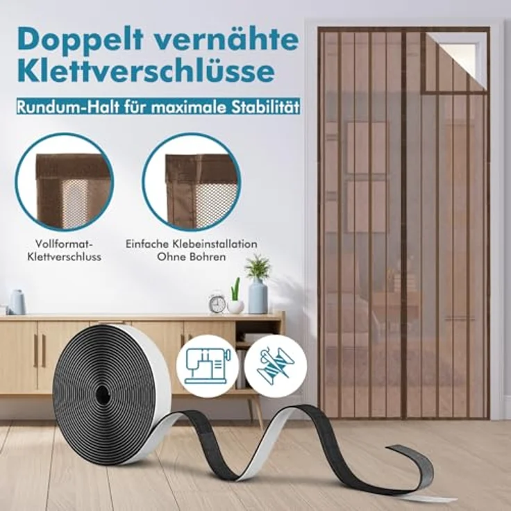 Sekey Magnet Fliegengitter Balkontür, Fliegenschutzvorhang ohne Bohren, Schiebetür Insektenschutz 100x220cm, Braun – Bild 4