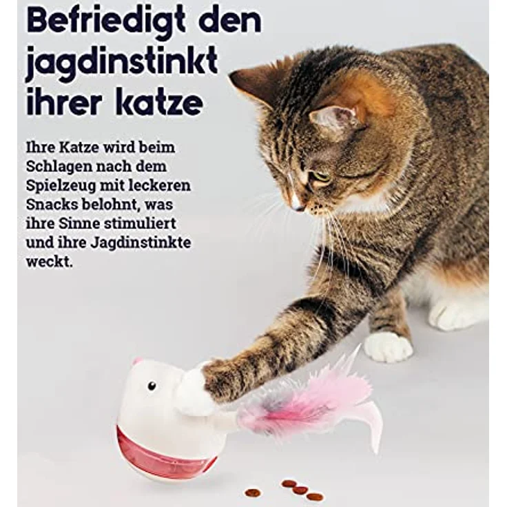 Catstages Petstages Hunt 'N Swat Treat Tumbler, Katzenspielzeug mit anpassbarem Leckerli-Ausgabeloch und Federn – Bild 3
