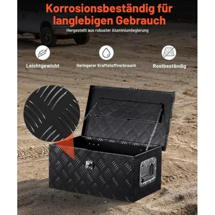 VEVOR Werkzeugkasten Aluminium, gestreifte Werkzeugkiste für Ladefläche (508 x 304,8 x 241,3 mm), wasserdicht mit seitlichem Griff und Schloss, Schwarz – Bild 3