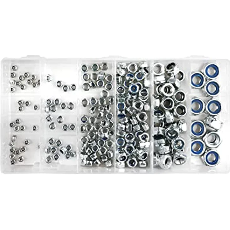 TOX Sicherungsmuttern-Sortiment aus verzinktem Stahl, Sechskantmuttern mit Polyamidklemmteil in 6 gängigen Größen in transparenter Transportbox, 195-tlg. – Bild 3
