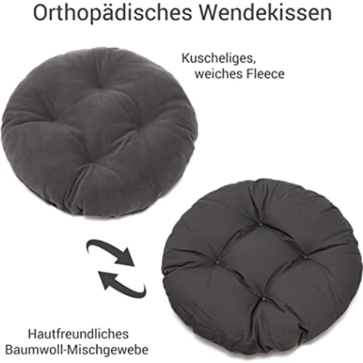 Doctor Bark Hundekorb rund, Hundebett für mittlere Hunde, Kuschelbett + ToyBone mit flauschigem Wendekissen, orthopädisch, waschbar bis 95°C (M - 50x40 cm, Grau) – Bild 5