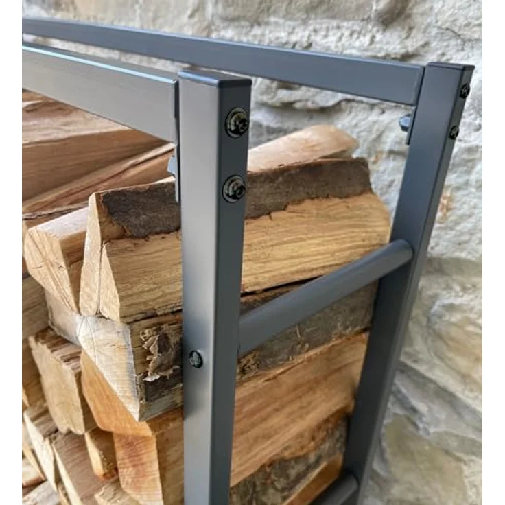 QUICK STAR Metall Kaminholzstand 90x25x90cm, pulverbeschichtetes Stahlregal in Anthrazitgrau für Innen und Außen, geeignet für Holzscheite ab 25cm – Bild 4