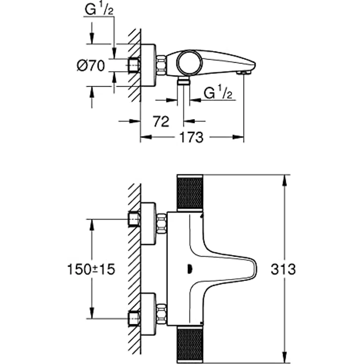GROHE Precision Feel - Thermostat-Wannenbatterie (‎wassersparend, Temperaturbegrenzung, Wandmontage, S-Anschlüsse), chrom, 34788000 – Bild 4